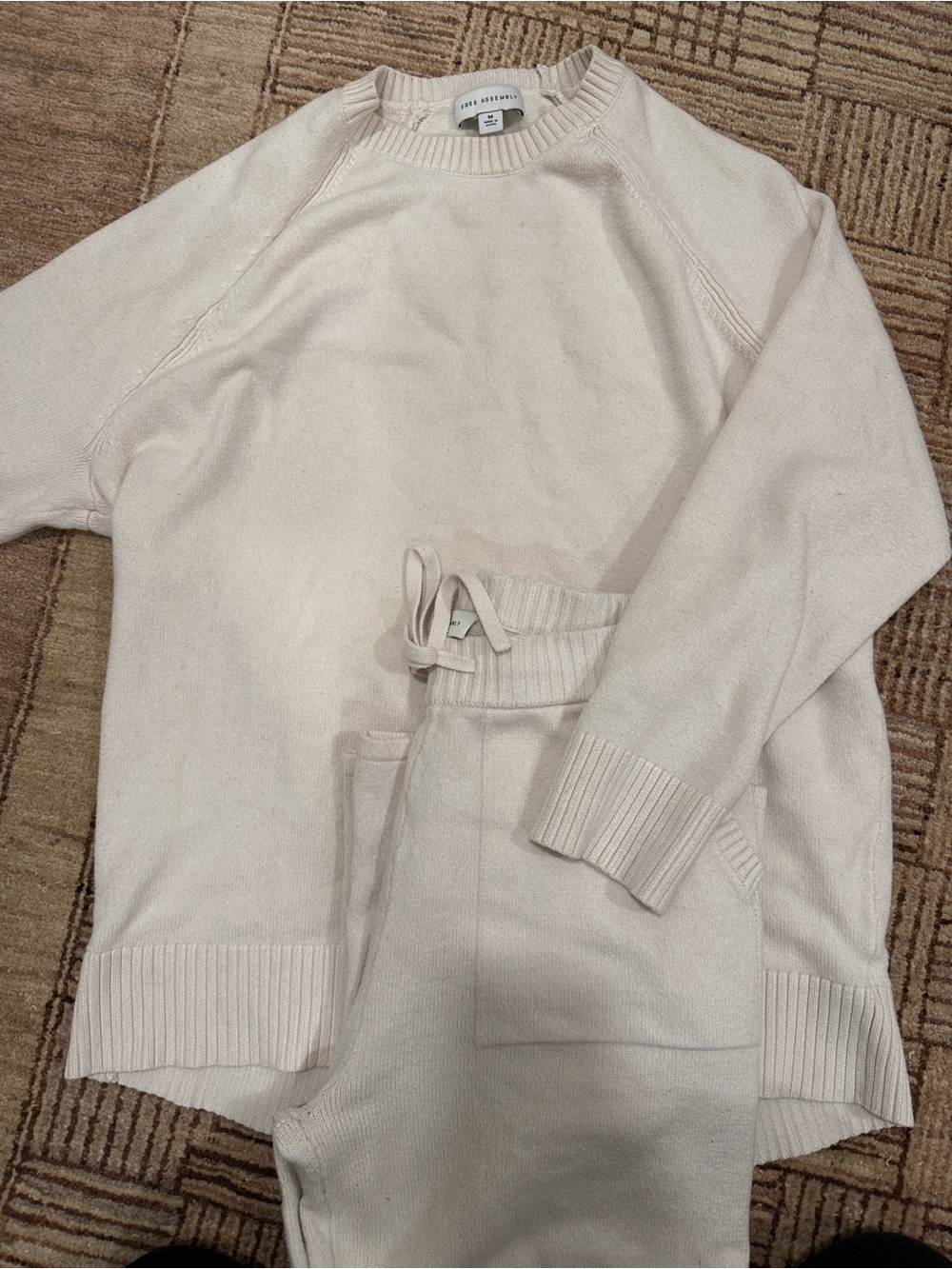 Cozy Cream Knit Pajama Set - Long Sleeve Top & Jogger Pants